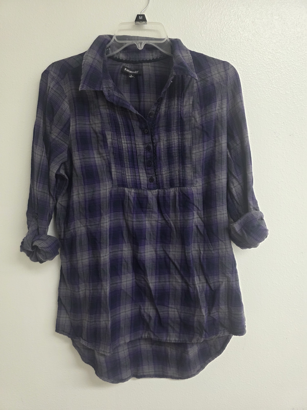 Relativity Purple Plaid Tunic Shirt (0434)